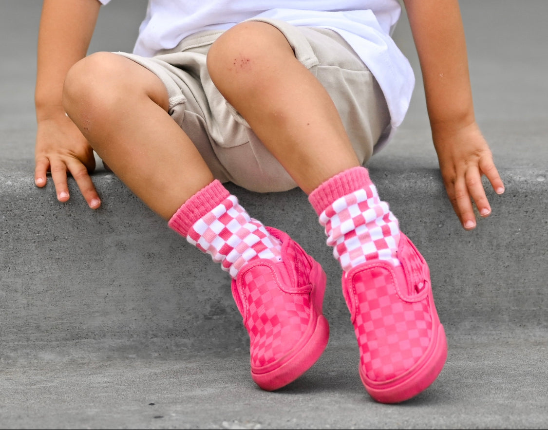 Pink Checkered Kids Socks | Trendy Toddler &amp; Youth Crew Socks