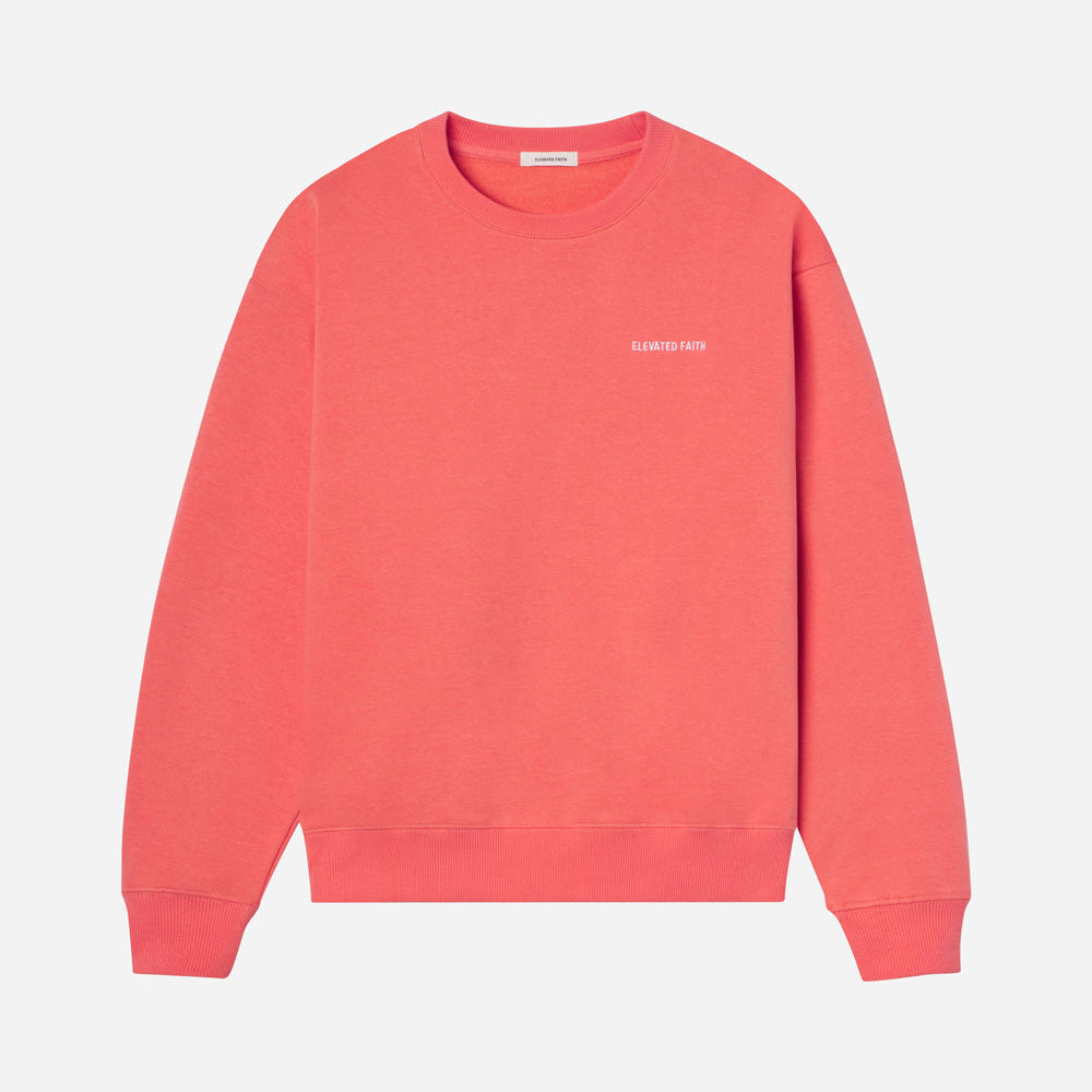 Red sweatshirt with a brand logo on a light gray background