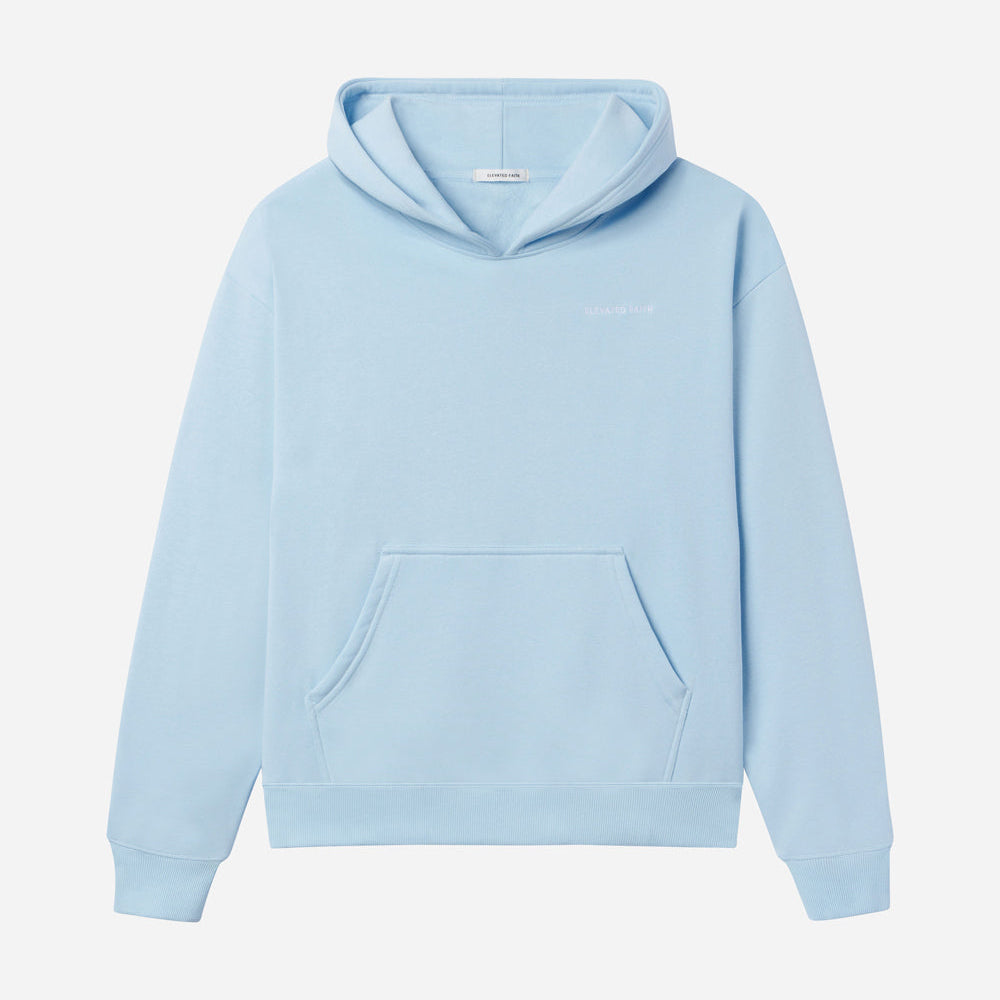 Light blue hoodie on a light gray background