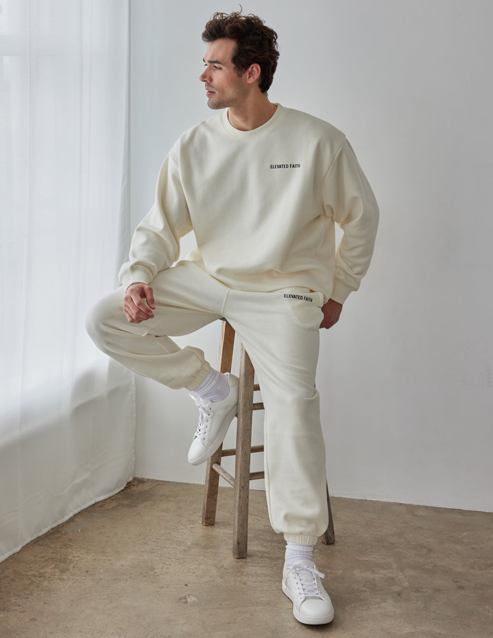 The Basics White Sand Crewneck | Relaxed Unisex Premium Fleece Sweatshirt
