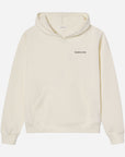 Beige hoodie with a brand logo on a white background
