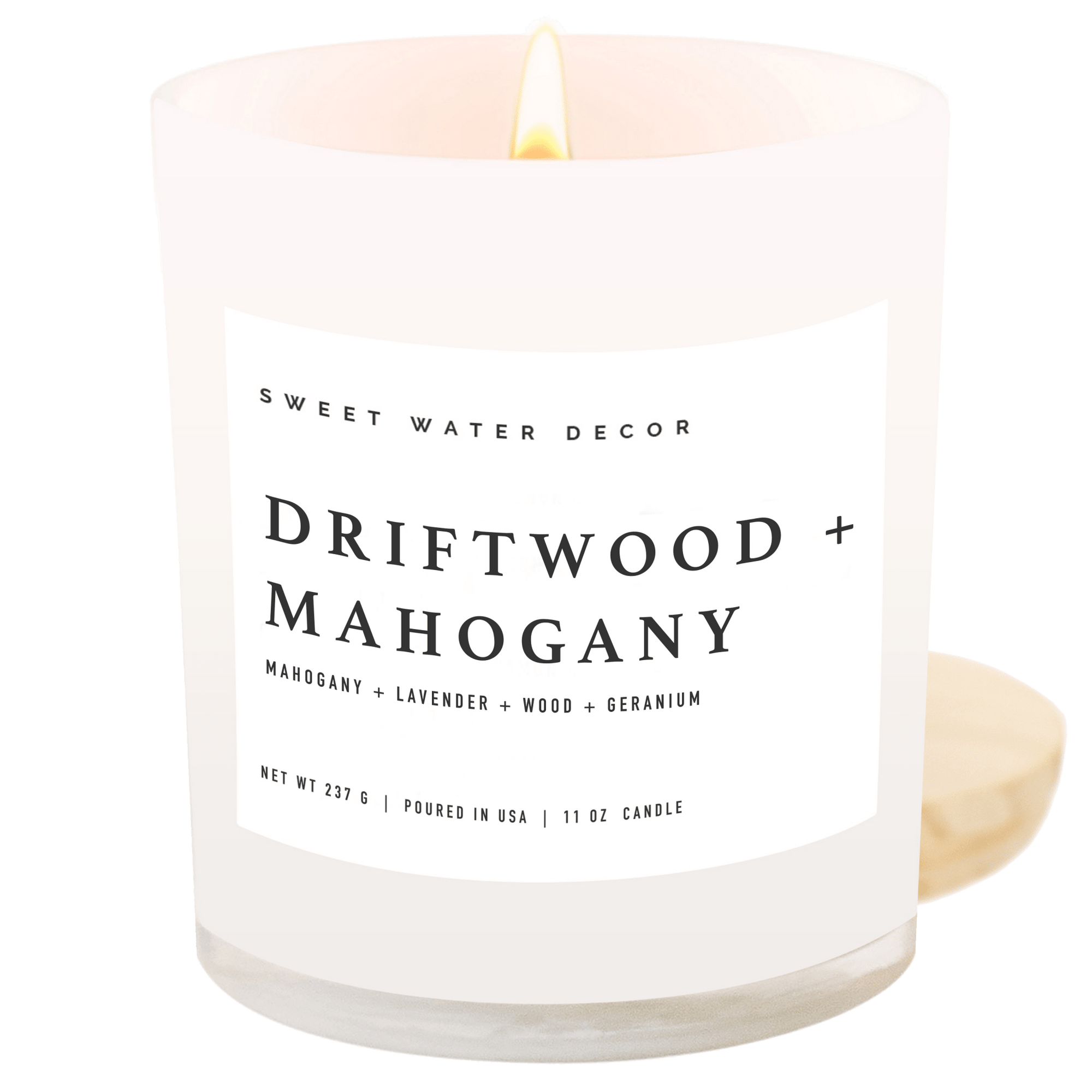 Driftwood and Mahogany Soy Candle - White Jar - 11 oz