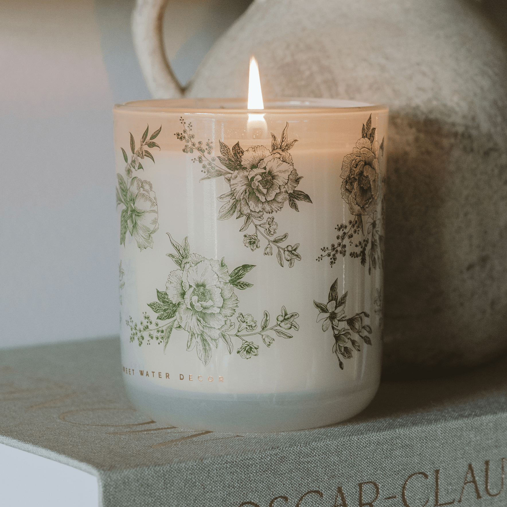 Green Delft Soy Candle - White Translucent Tinted Glass Jar - 12 oz (Lavender and Sage)