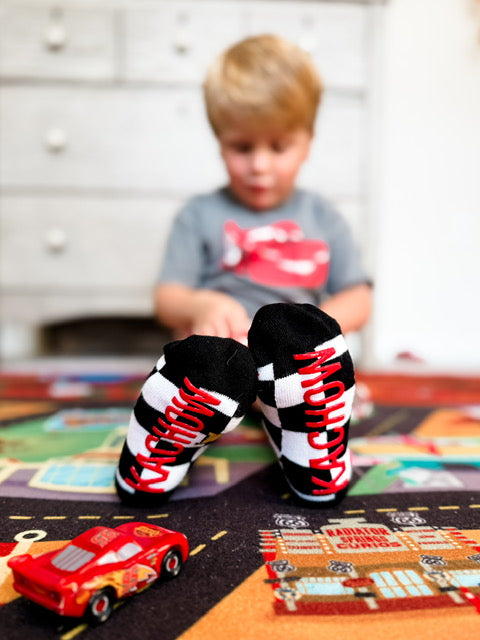 Kachow V2 Kids and Family Socks | Graphic Checker Crew Socks