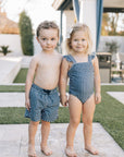 Navy Gingham Swim Shorts