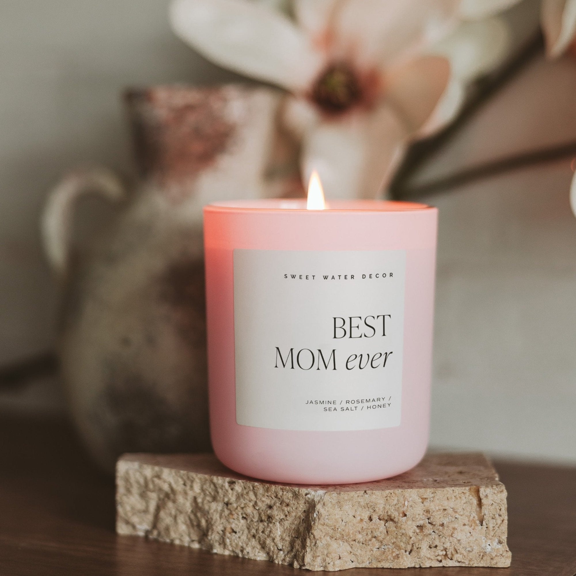 Best Mom Ever Soy Candle - Pink Matte Jar - 15 oz (Wildflowers and Salt)