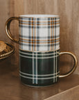 Orange Navy Plaid 14 oz Gold Handle Coffee Mug