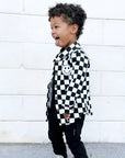 Cotton Shacket | Smiley Checkered Black