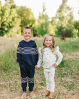 Navy Stripes Hooded French Terry Set