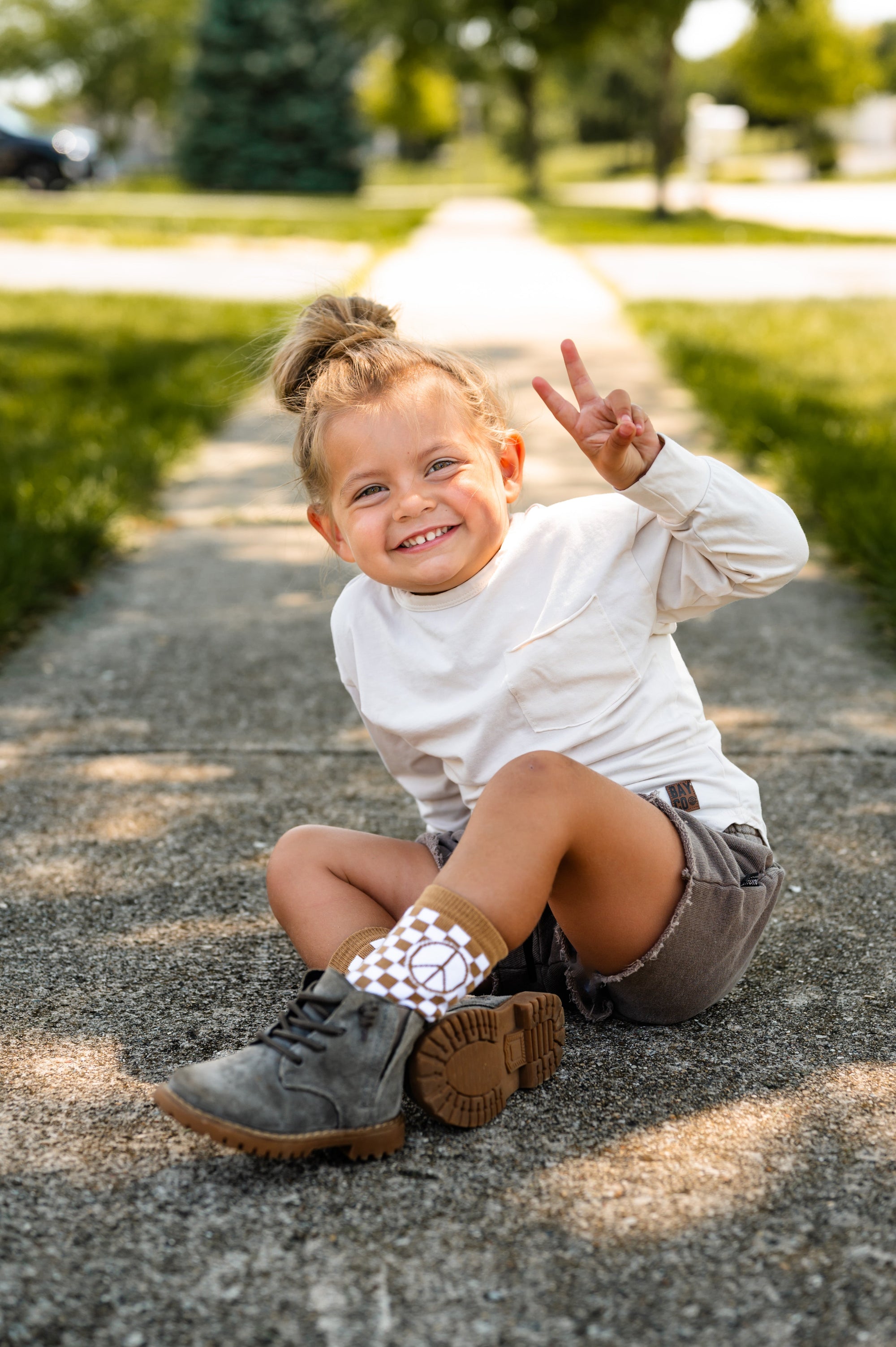 Tatum Peace Checker Socks | Neutral Checker Kids and Family Socks