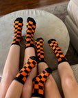 Orange and Black Check Kids and Family Socks | Checker Crew Socks