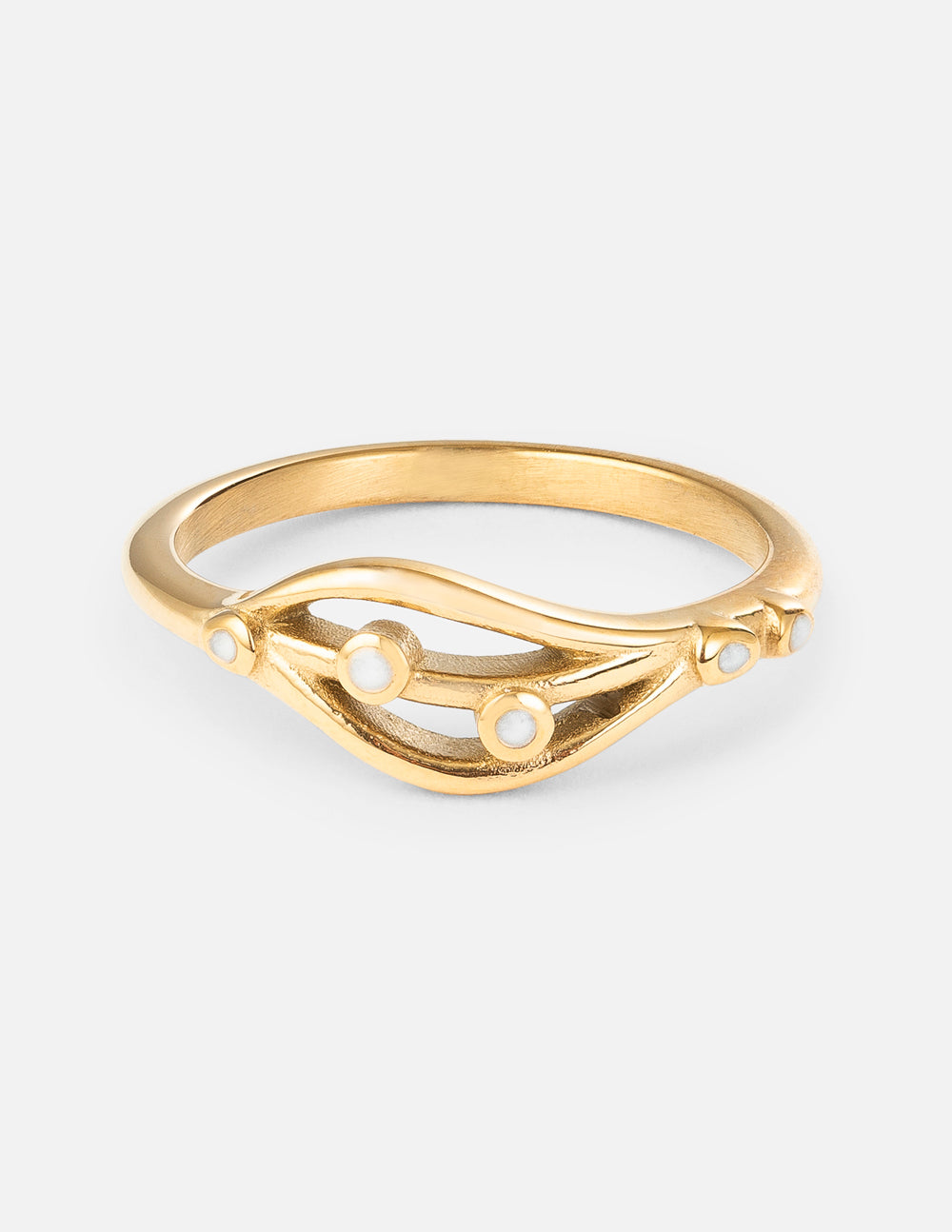 Eden gold-tone ring with flowing intertwined bands and small light-colored accents