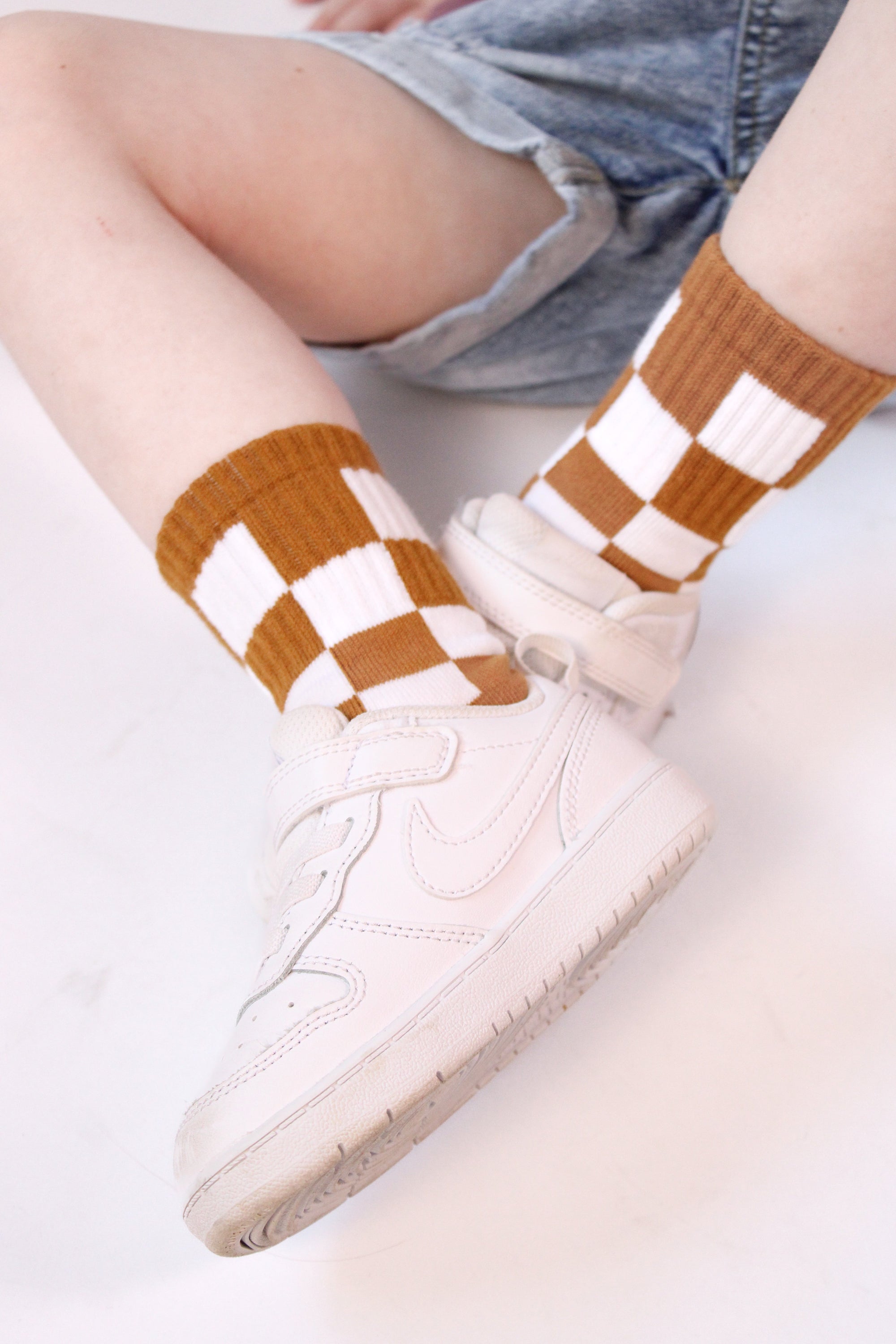 Camel Checker Crew Socks