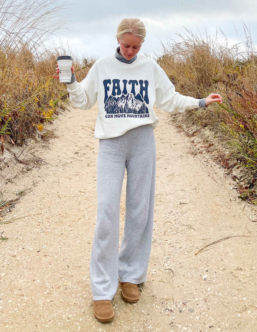 Faith Can Move Mountains Cream Crewneck Sweatshirt