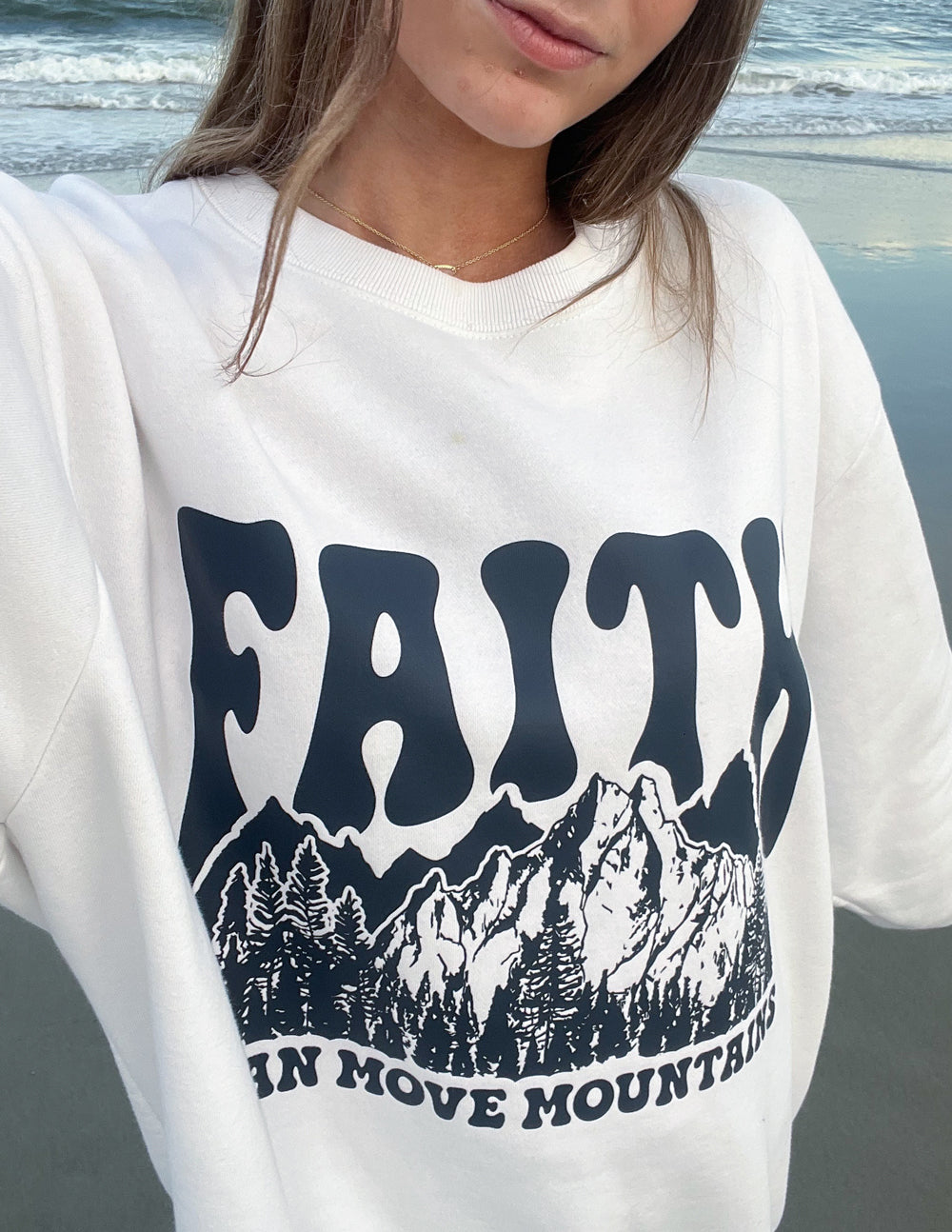 Faith Can Move Mountains Cream Crewneck Sweatshirt