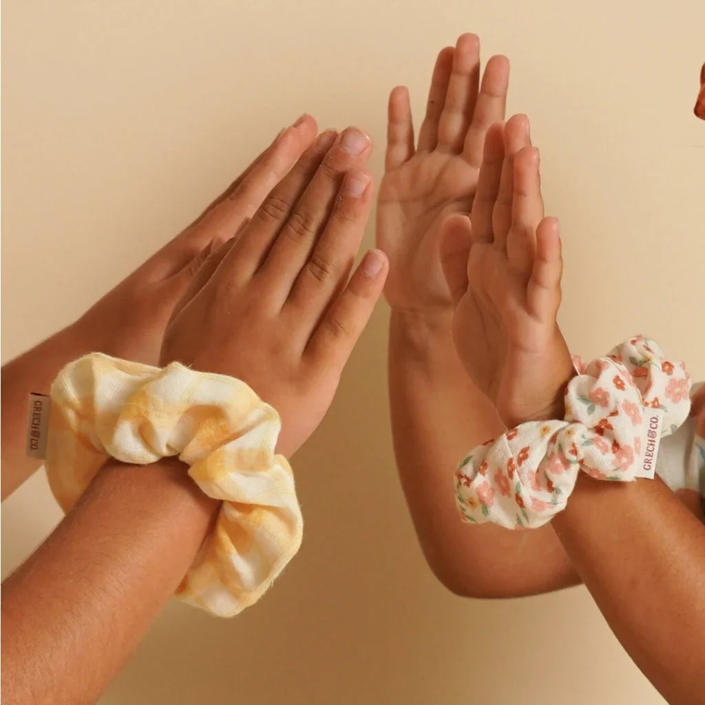 Organic Cotton Hair Scrunchies Set of 2 Sunset Meadow