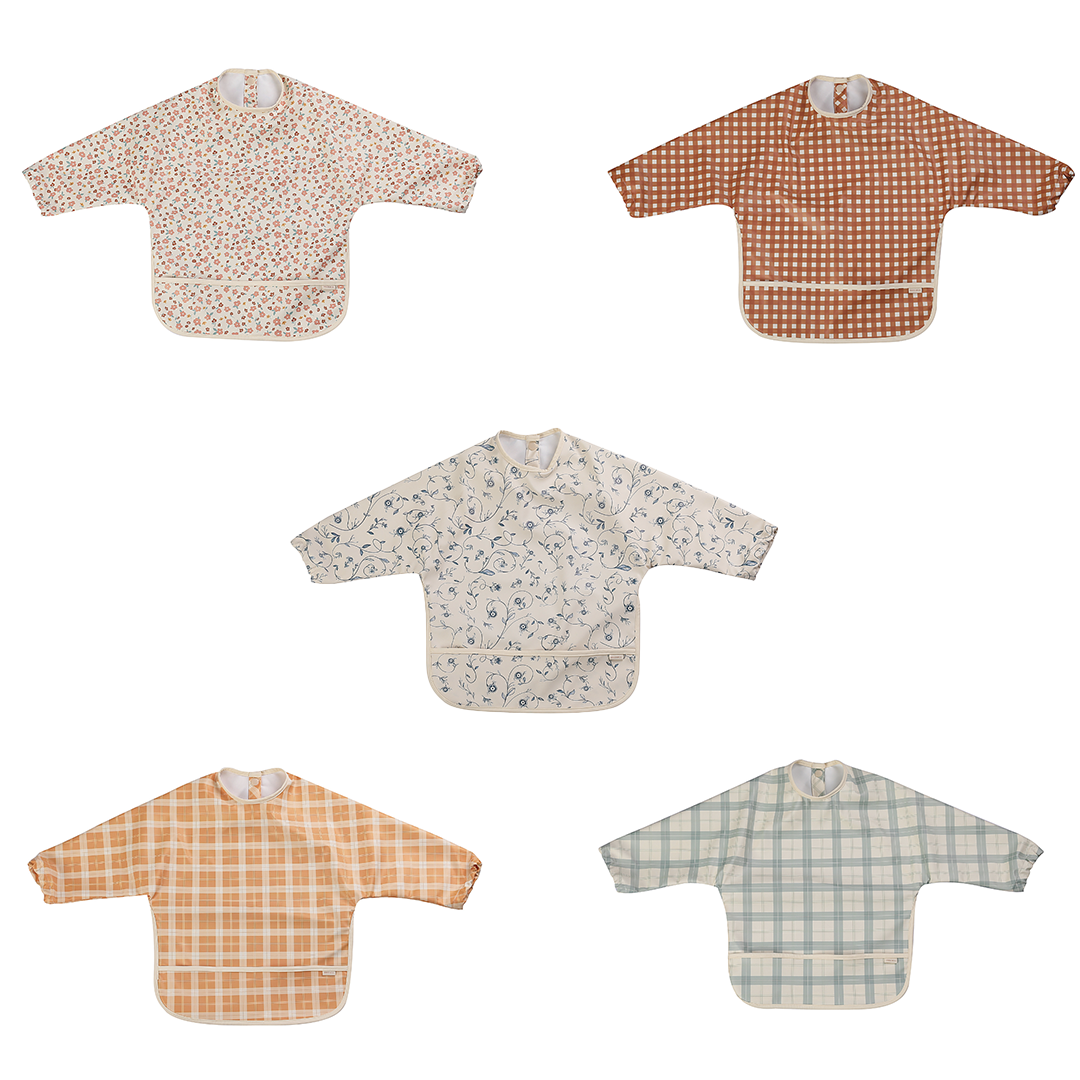 Smock Bib Sienna Gingham Waterproof OEKO TEX Long Sleeve Bib