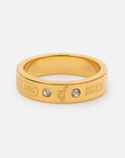 Gold-tone Gemstone Logo Ring with clear stone accents, EST. 2015 engraving, EF logo, and JIREH lettering