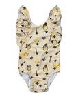 Girl's Ruffle Sleeve Cross Back Swimsuit