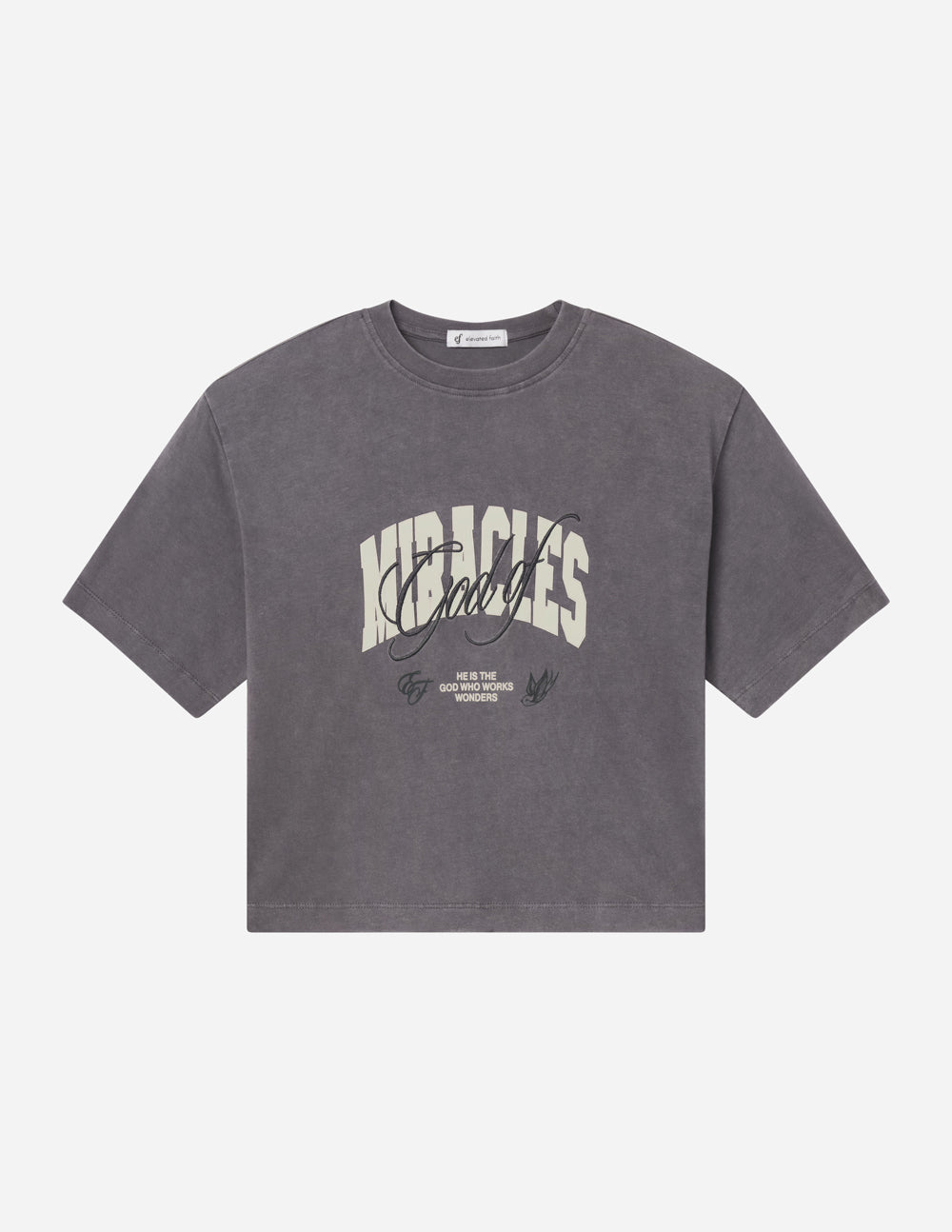 God of Miracles Women’s Cropped Tee – Grey Mist
