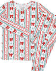 Long-sleeve shirt with Christmas-themed pattern on a white background