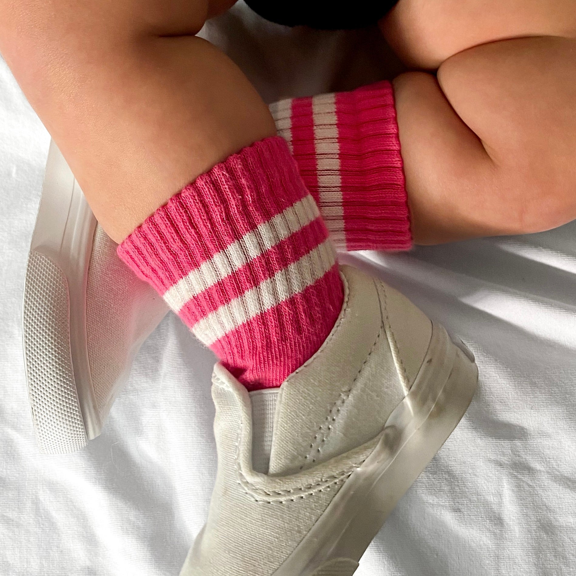 Paige Kids and Family Socks | Pink Stripe Everyday Crew Socks