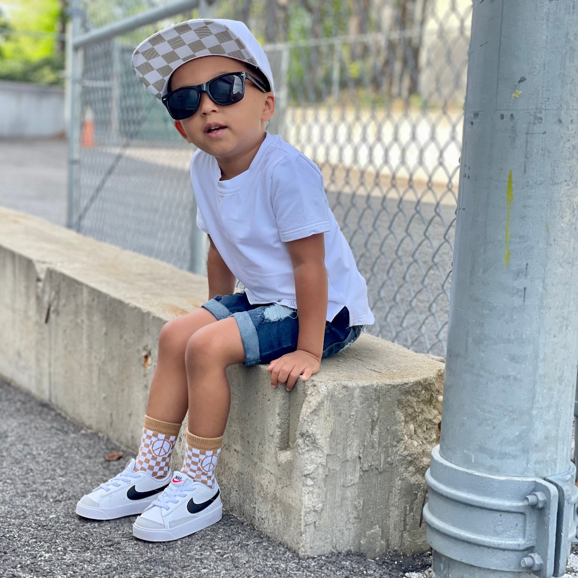 Tatum Peace Checker Socks | Neutral Checker Kids and Family Socks