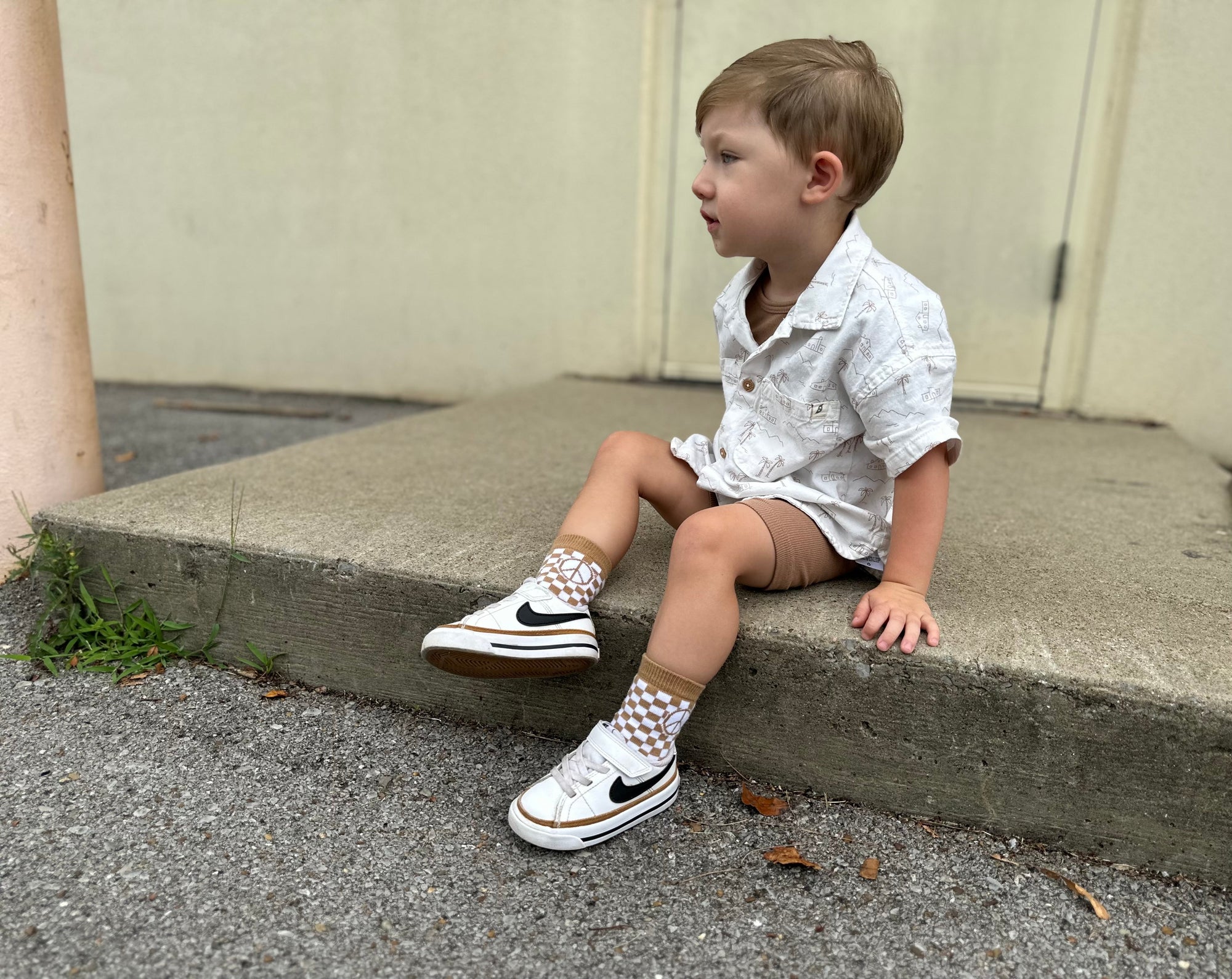 Tatum Peace Checker Socks | Neutral Checker Kids and Family Socks
