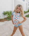 Dusty Blue Check Leotard | Girls Dance Gymnastics Leotard