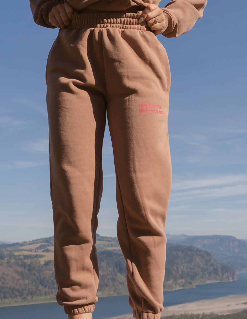 Made in the Image of God Brown Unisex Sweatpants | Faith Based Relaxed Fit Fleece Joggers