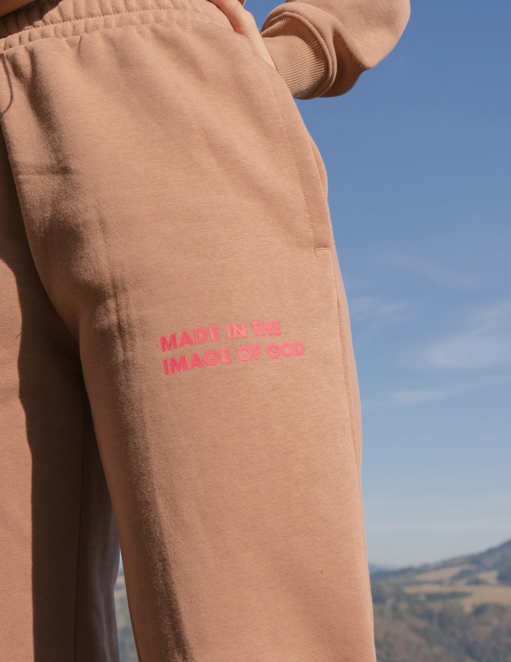 Made in the Image of God Brown Unisex Sweatpants | Faith Based Relaxed Fit Fleece Joggers