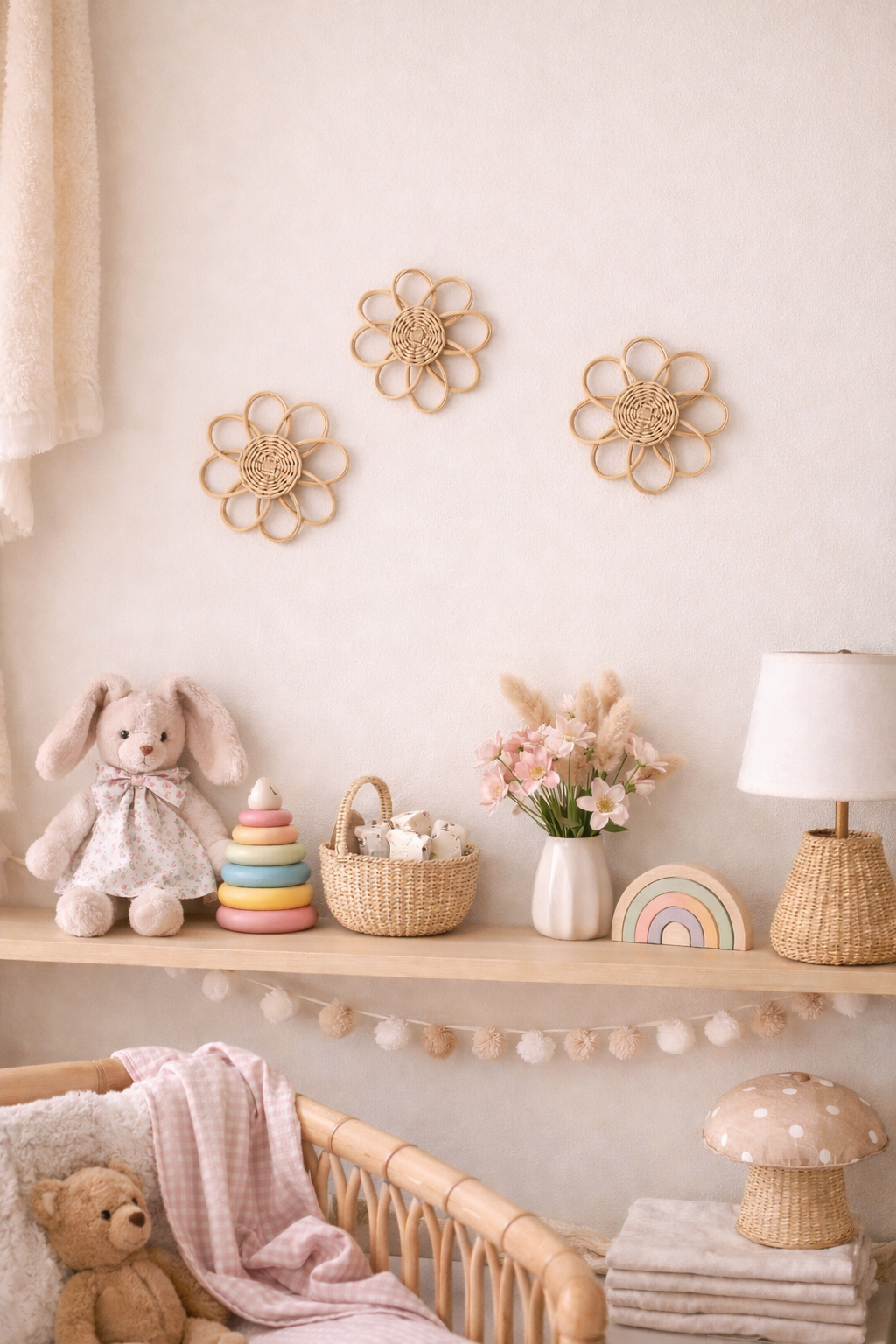 Sweet Bloom Rattan Flower Wall Art – Cute Boho Nursery &amp; Girls Room Decor