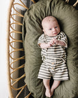Charcoal Stripe Button Short Set