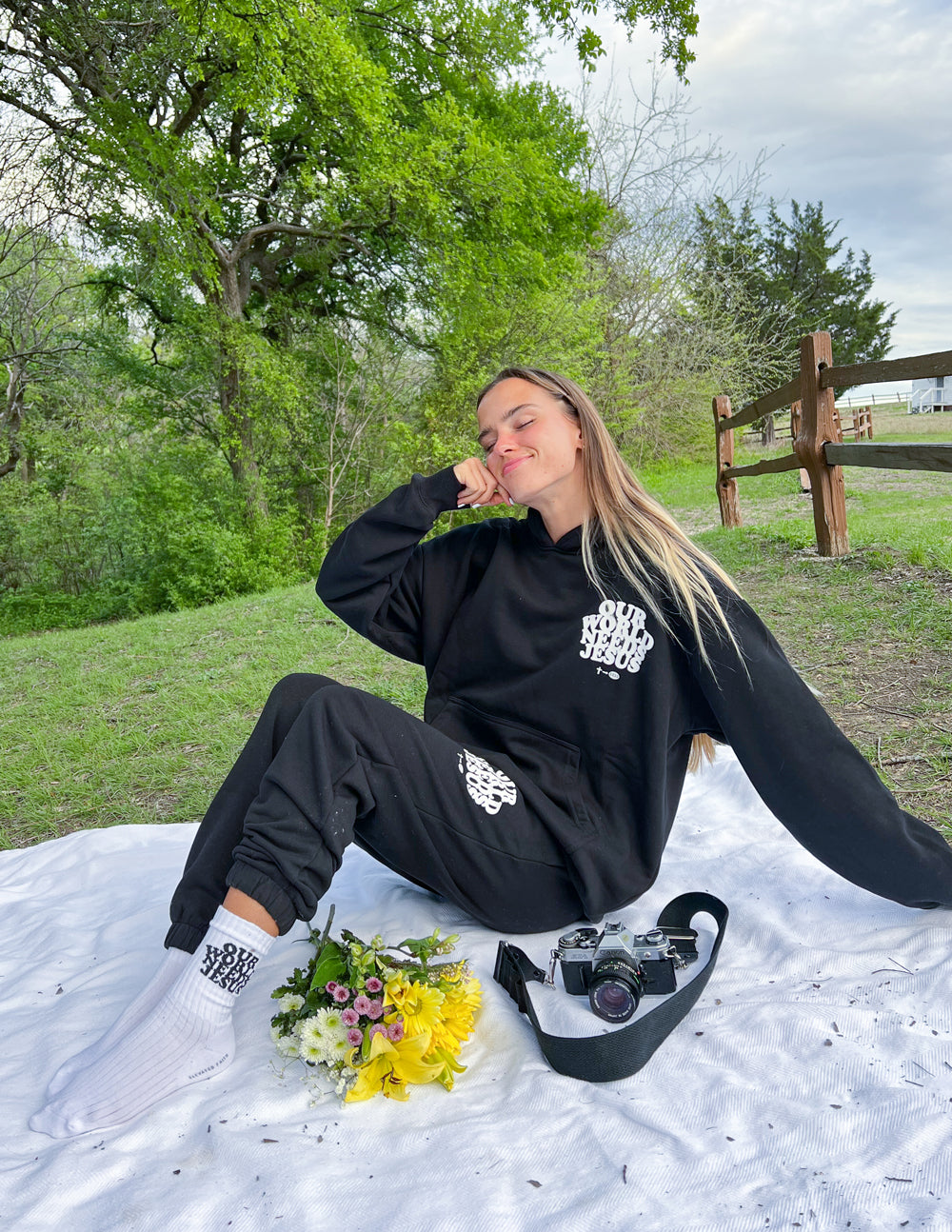 Our World Needs Jesus Black Unisex Sweatpants | Faith Based Premium Loungewear