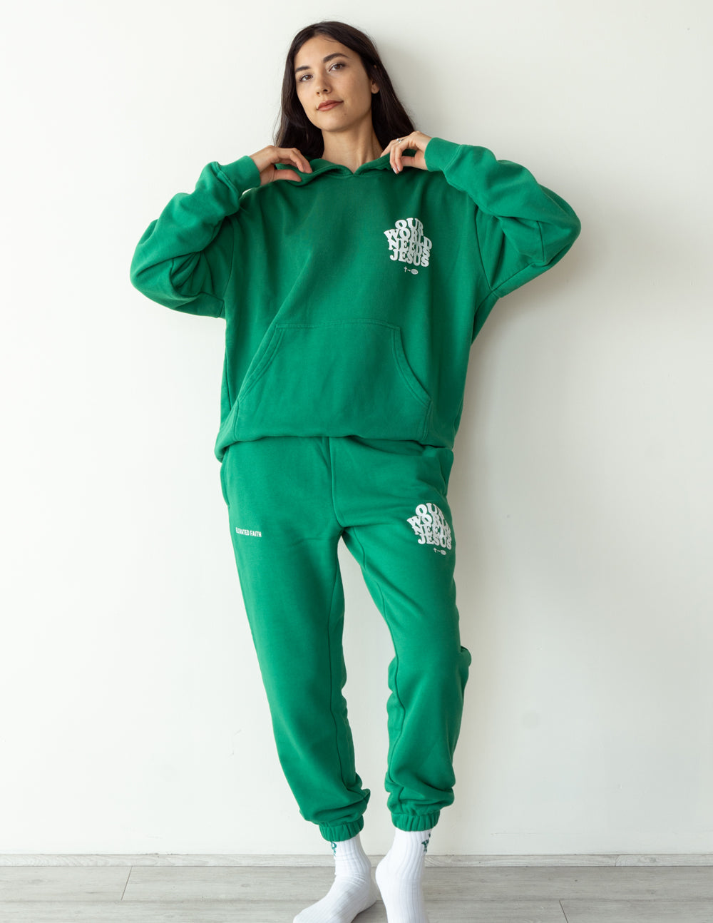 Our World Needs Jesus Green Sweatpants