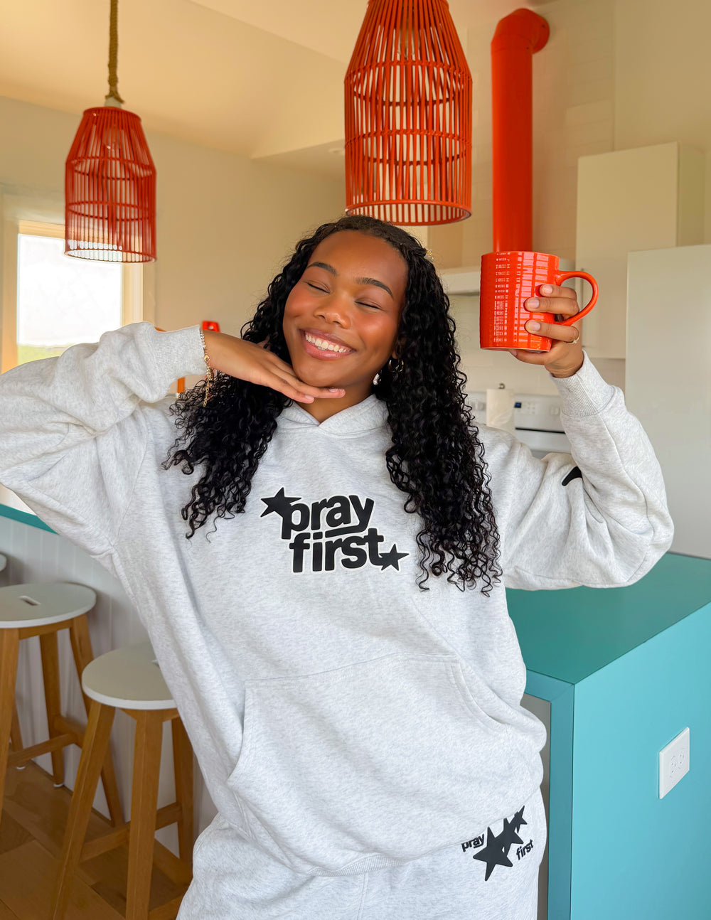 Pray First Heather Grey Unisex Hoodie
