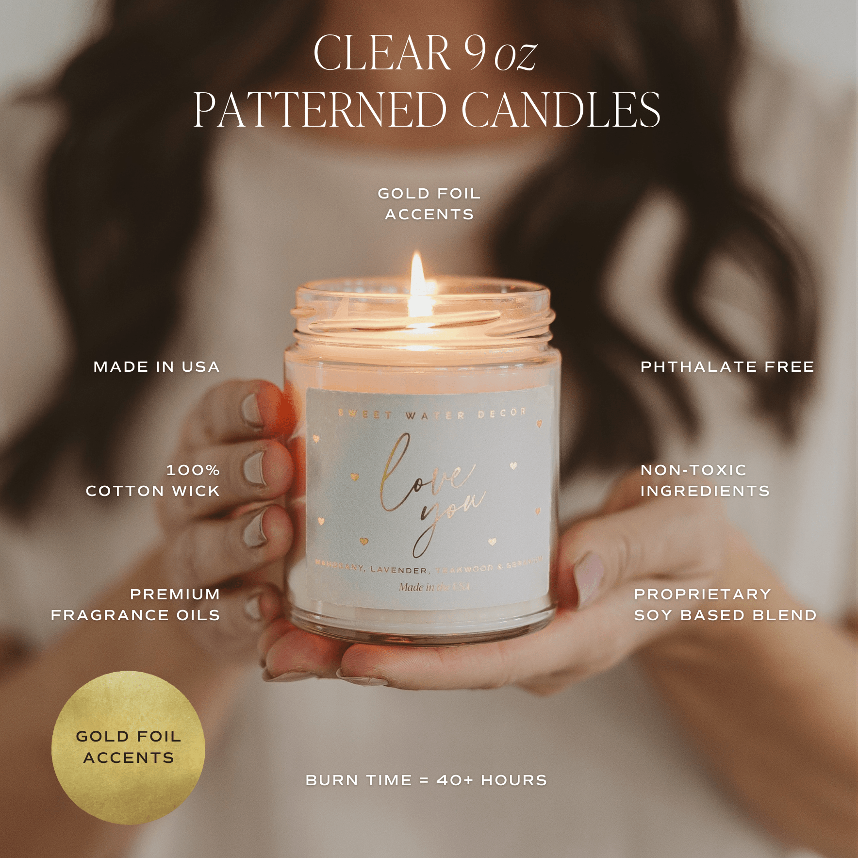 With Love Soy Patterned Candle - Clear Jar - 9 oz