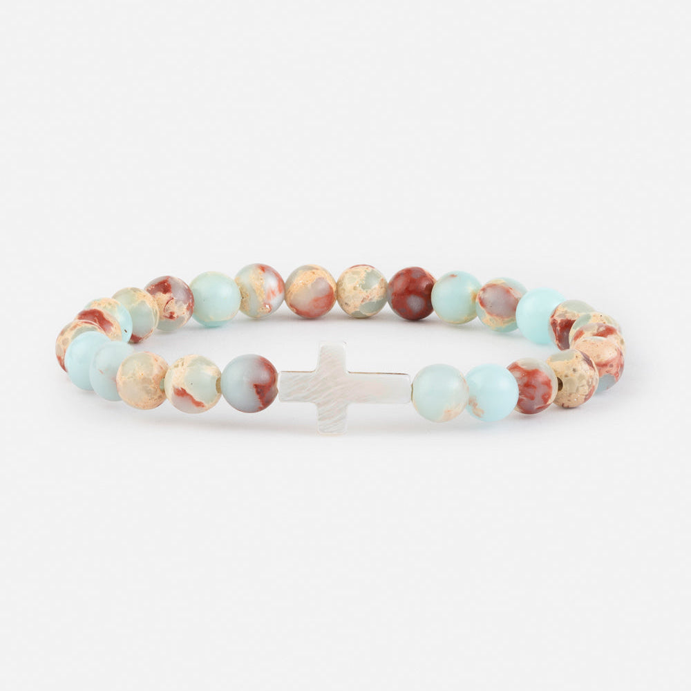 Multicolored beaded bracelet on a white background