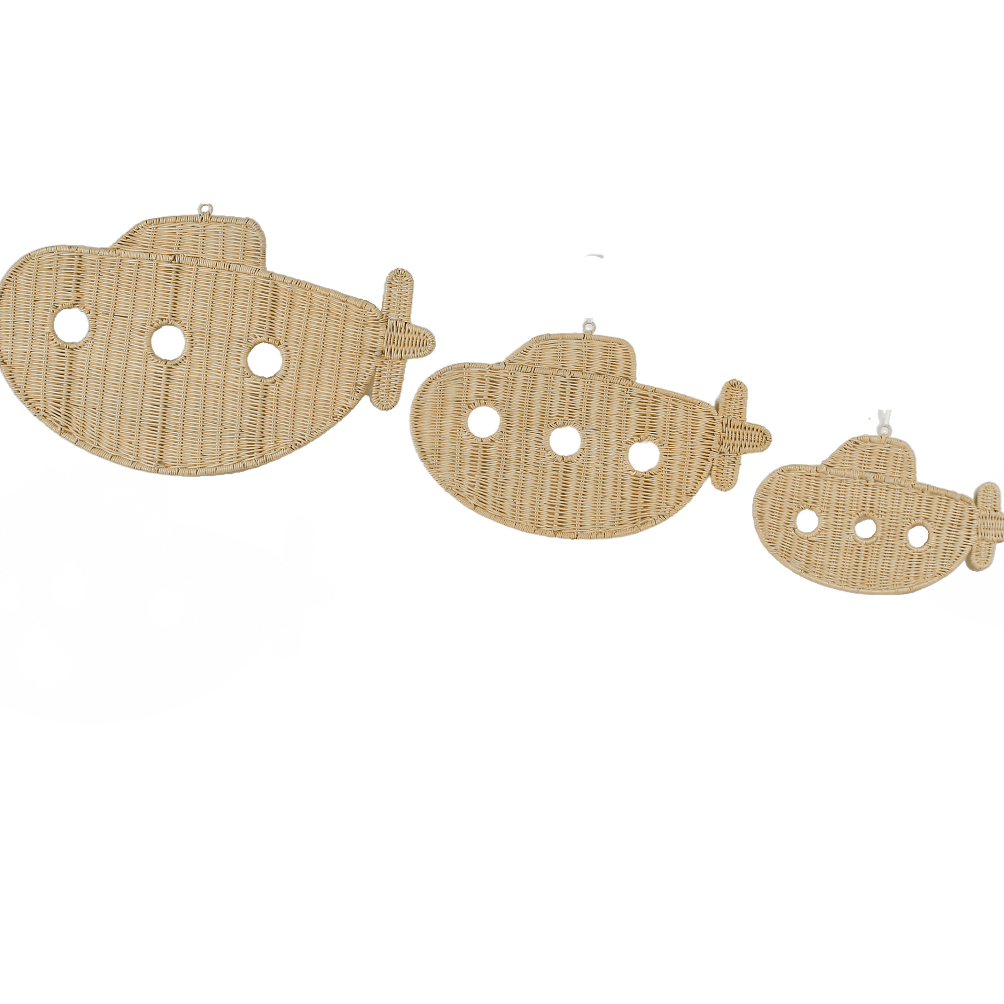 Three decorative submarine shapes on a white background