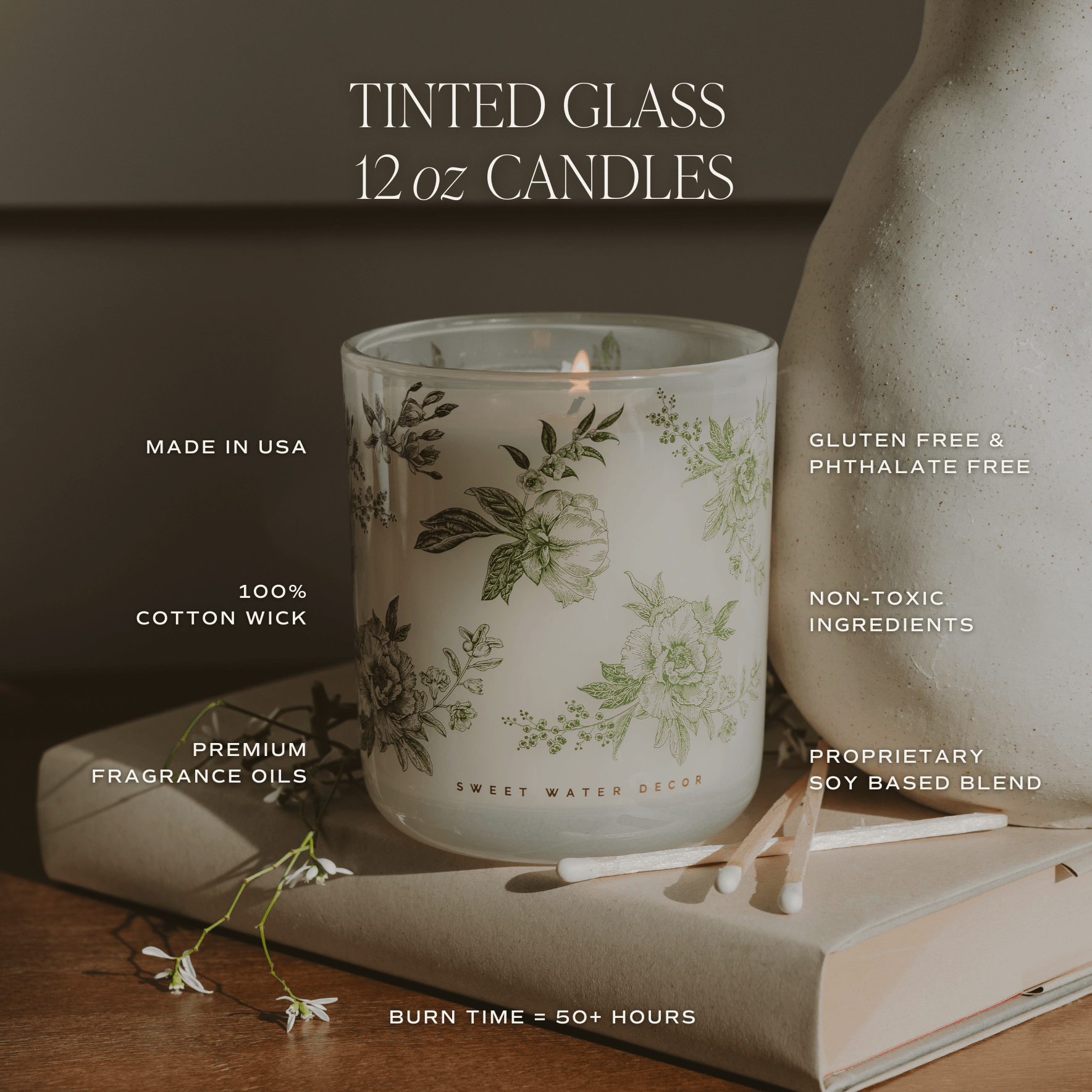 Green Delft Soy Candle - White Translucent Tinted Glass Jar - 12 oz (Lavender and Sage)