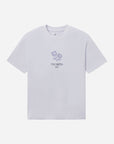 Front view of the Petal Purple Try With God Unisex Tee with a small floral chest design