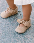 Weathered Brown Knotted Bow Baby Shoe
