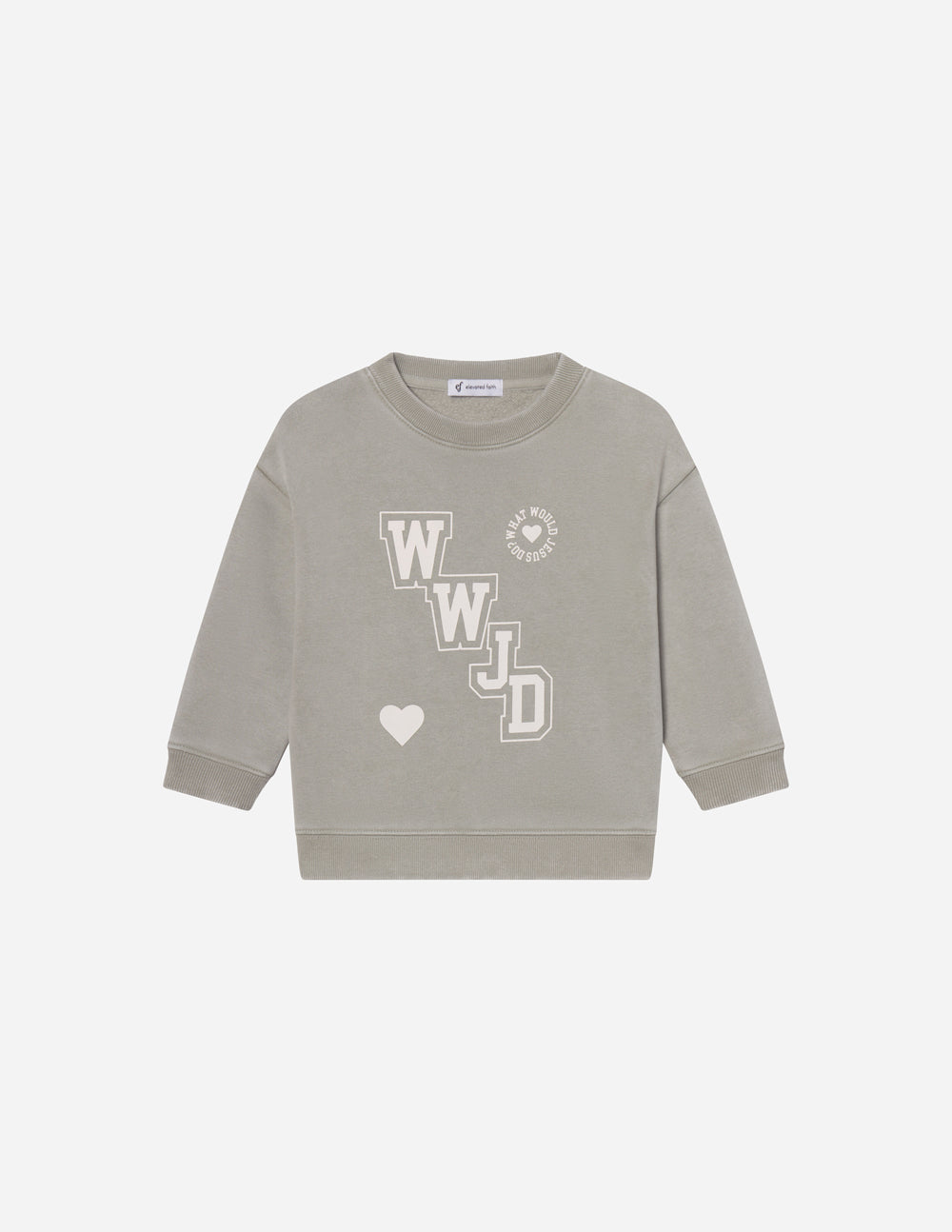 WWJD Varsity Kids’ Crewneck Sweatshirt – Forest Fog