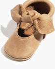 Weathered Brown Knotted Bow Baby Shoe