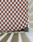 Rust Checkered Bamboo Ribbed Stretch Crib Sheet