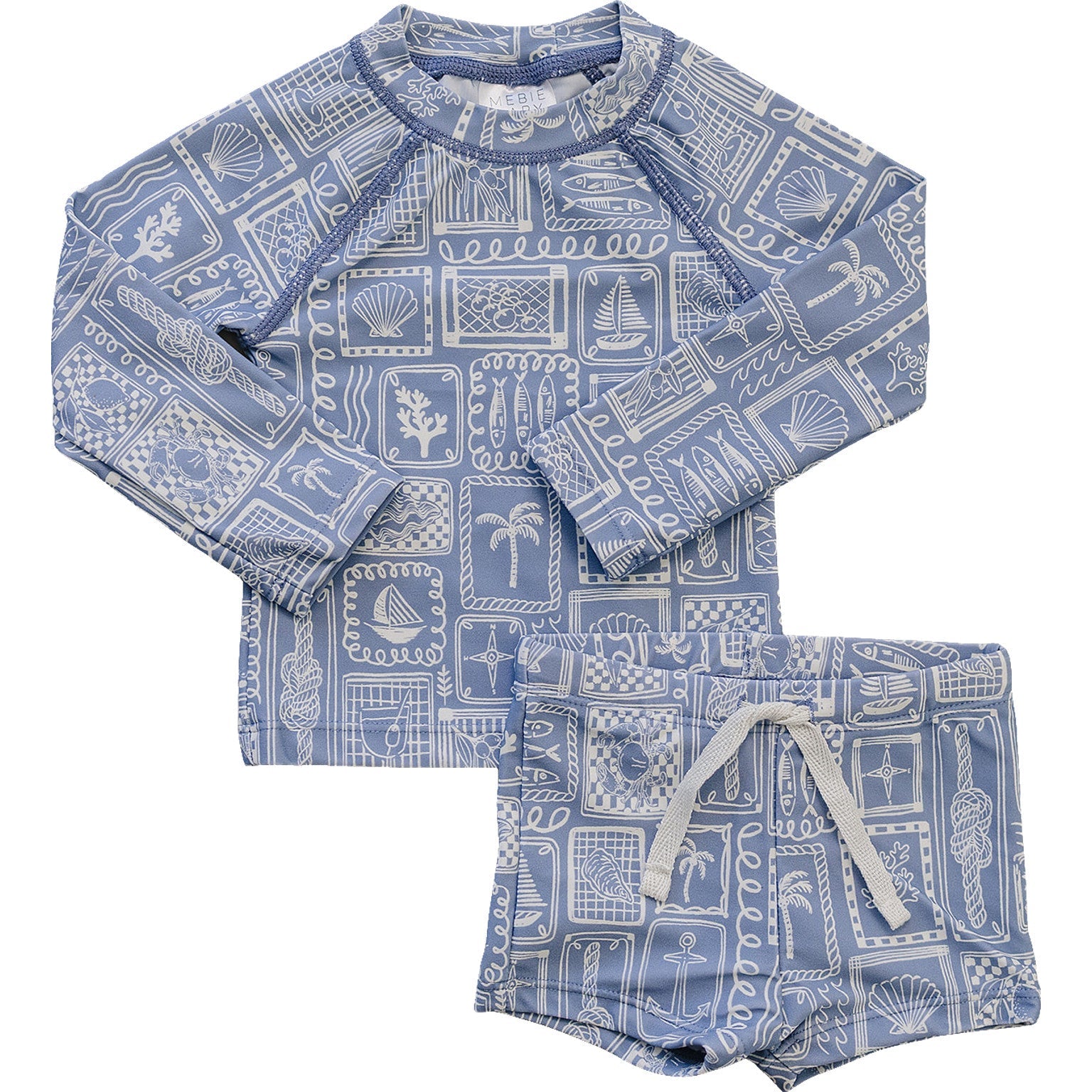 Blue Beach Long Sleeve Baby Swim Set | UPF 50 Two Piece Rash Guard Set