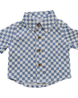 Blue Checkered Linen Button Up Shirt
