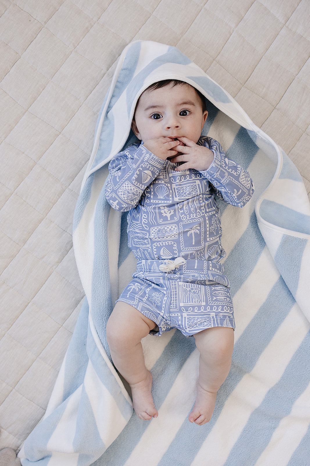 Blue Beach Long Sleeve Baby Swim Set | UPF 50 Two Piece Rash Guard Set