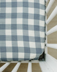 Dusty Blue Gingham Muslin Crib Sheet