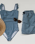 Navy Gingham Adult Men's Swim Shorts